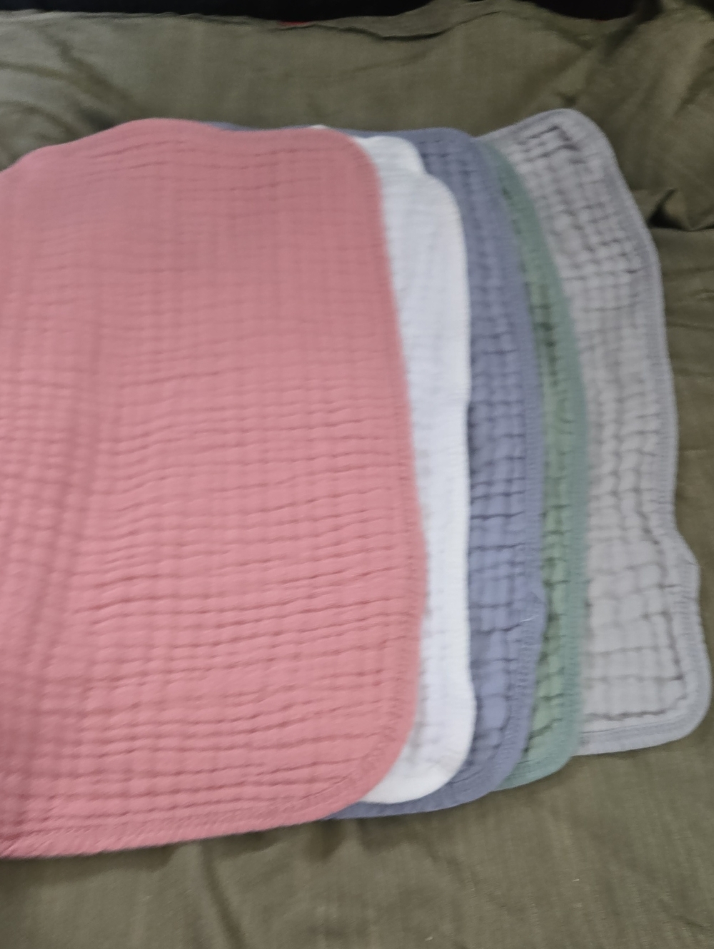 Kids Quilted Multicolor Burp Cloths - Set with Pink, White, Gray, Green, Blue
